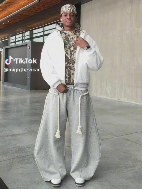 Aelfric Eden Baggy Wide Leg Pants for Women Casual Elastic Waist Lantern Trouser Sweatpants Womenswear Everyday Comfortable Nautical Rope Drawstring Unisex Fit 155-185cm