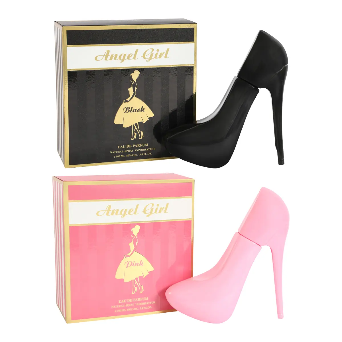Bundle of 2 Angel Girl Black and Angel Girl Pink Eau de Parfum 100ml 3.4fl.oz. Perfume for Women