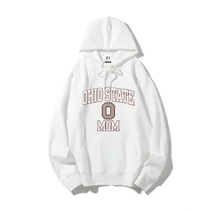 Ohio State Mom Hoodie | White Vintage College OSU Block Letter Hooded Sweatshirt | Soft Fleece Buckeyes Fan Top | Casual Streetwear | Perfect Gift for Ohio State Moms and Family Sports Supporters