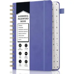 Spiral Address Book with Alphabetical Tabs, Leather Password Book, Address Organizer Telephone Notebook Journal Keep Contact Safe Hardcover Large Print for Seniors Home Office 5.8?x8.2?, Purple
