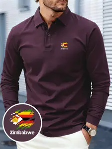 New Men's Long-Sleeve Shirt, Zimbabwe Pattern with National Flag Print Design, Breathable & Soft Fabric, All-Season Comfort, Suitable for Business Gatherings, Outdoor Sports & Daily Wear, Minimalist & Stylish, Casual Shirt for Mature Men
