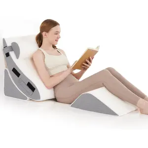 Bed Wedge Pillow Set for Sleeping 4 PCS - Adjustable Triangle Pillow for Neck Leg Support with Washable Cover - 35D Foam Wedge Pillow Post Surgery for GERD & Snoring White Grey