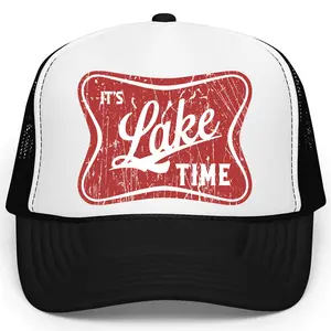 It’s Lake Time Trucker Hat for Men & Women - Foam Front Summer Hat - Lake Trip Snapback - Adjustable Distressed Vintage Boating Cap