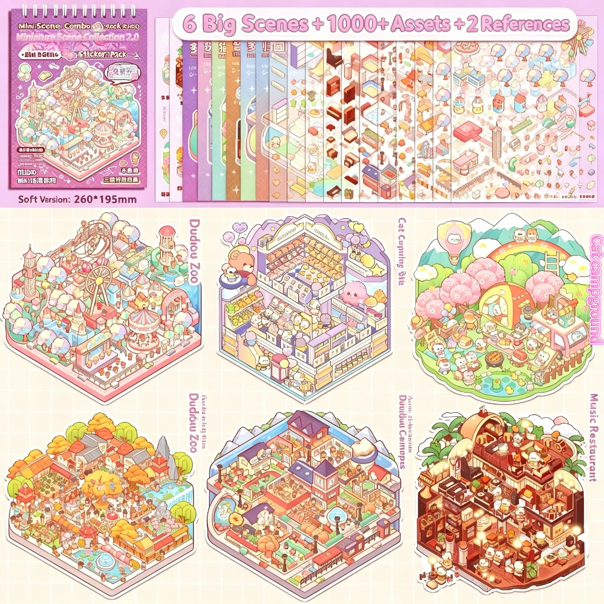 [Telado 1.0-13.0 Sticker Scene Books List] Miniature Scene DIY Sticker Book, 3D-Inspired Craft Scrapbooking Sticker Collection, Cute Cartoon Decorative Sticker Painting Set, Waterproof Self-Adhesive Stickers for Journal, Phone Case, Handmade Craft Supply