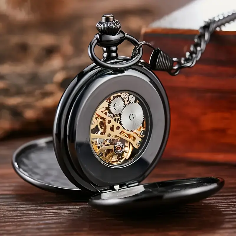 Vintage Pocket Watches Classic Skull Mechanical, Mechanical Pocket Watch with Chain Skeleton Pocketwatch, Elegant Wristwatch for Men and Women