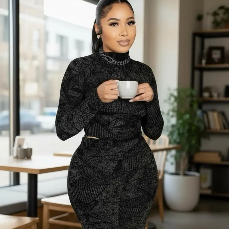 Out For Drinks 2pc black top with tights