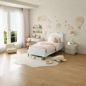 【Christmas Gift】Twin Bed Frame for Kids Upholstered Platform Bed Frame with Adjustable Headboard and Led Light Wooden Slats Support No Box Spring Needed for Kids inch Room Nursery Blue