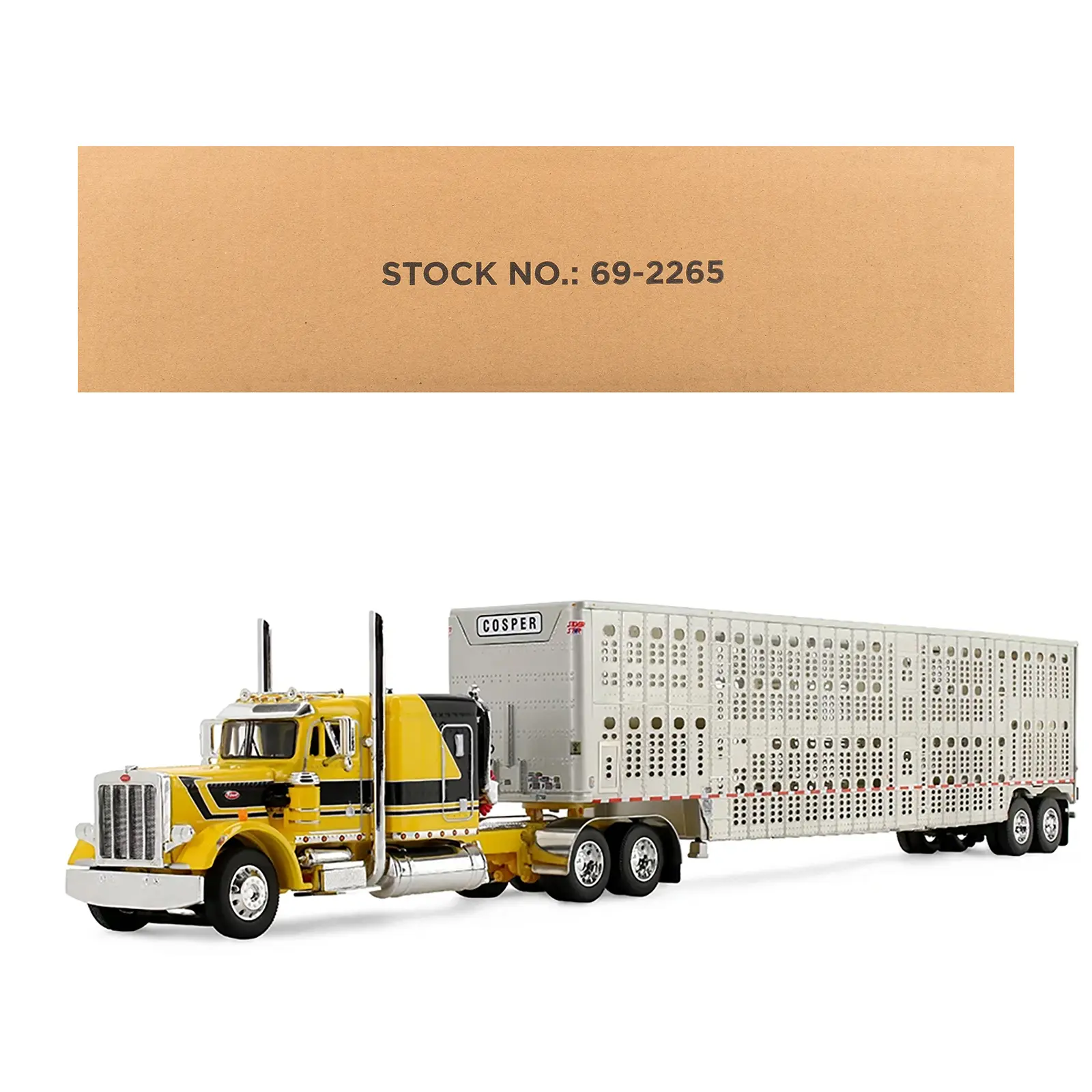 Peterbilt 359 with 63" Flat Top Sleeper & Wilson Silverstar Livestock Trailer Yellow with Black 1/64 Diecast Model by First Gear