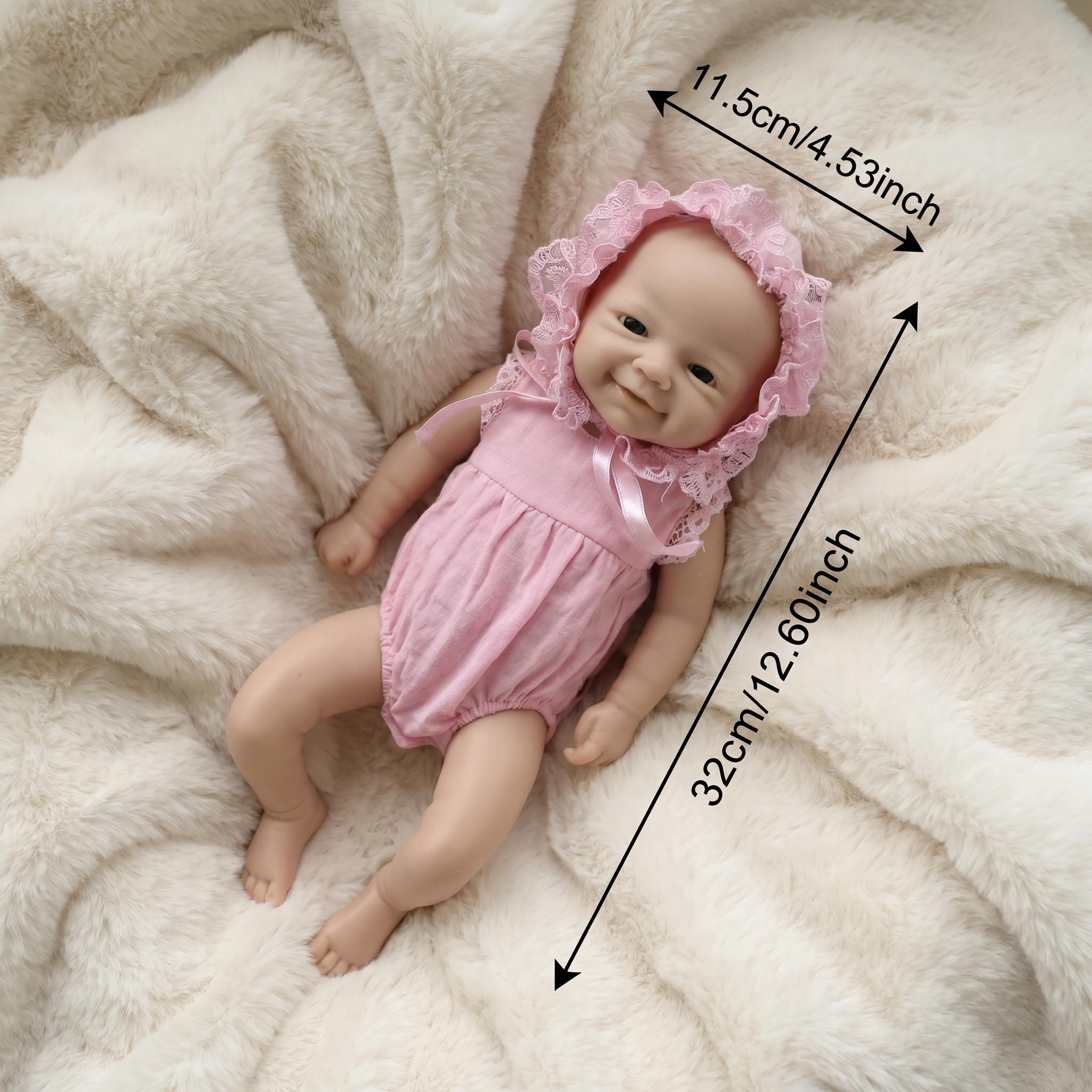 13-Inch BPA-Free Soft Silicone Reborn Newborn Baby Doll Girl, Handcrafted Realistic Artist-Drawn Soothing Doll with Cute Smile, Anxiety Relief, Cuddly Children Development Gift, Home Decor Toy