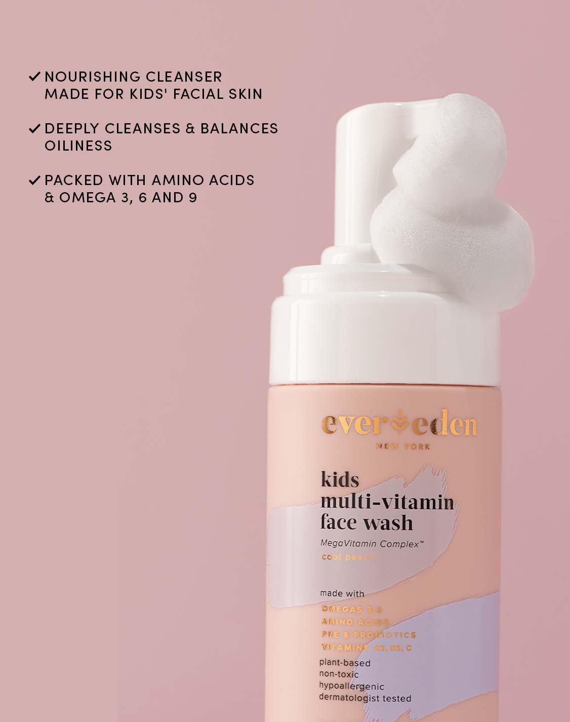 Evereden – Multi-Vitamin Face Wash | Kids Gentle Daily Cleanser | Cool Peach, Fresh Pomelo, Melon Juice | For Ages 4+