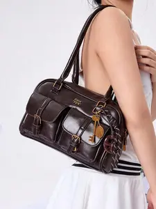 Niche retro classic simple multi-pocket handbag, key hanging motorcycle style handbag shoulder bag, casual crossbody bag, fashionable and exquisite versatile, pract daily commuting shoulder bag, suitable for office workers, etc.