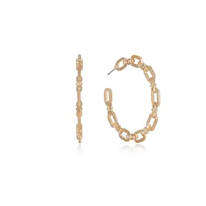 Ettika Geometry Hoop Earrings - Elegant Design with Round Beads and Simple Chain