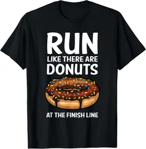 Funny 100% Cotton Running Shirt for Men & Women - Donut Finish Line Marathon Tee Breathable Fabric