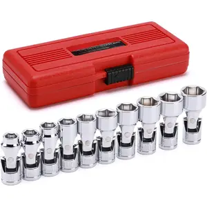 3/8" Drive Universal Joint Socket Set- 10 Piece Flex Socket Set, 6-Point, Cr-V, Metric, 10-19mm