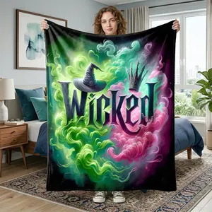 Wicked Theme Flannel Blanket, Witch Hat Crown Smoke Design, Soft Warm Comfortable, Multi-Use for Sofa Bed Office Camping Travel