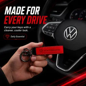 For Volkswagen Tiguan Atlas Jetta Taos ID.4 Golf GTI Golf R Passat Beetle, Premium Leather Car Keychain, Metal Key Ring Key Fob Holder with Swivel Clip, Anti-Lost Automotive Accessory, Stylish Driver Gift for Men Women, Red or Black