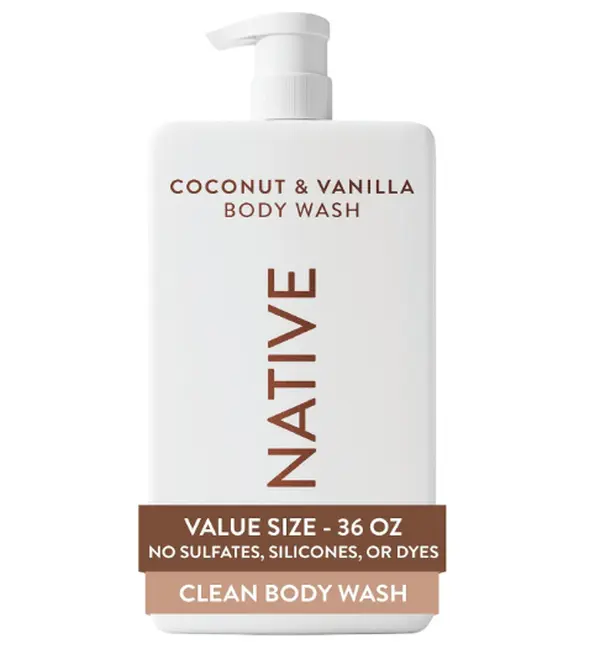 Native Clean Body Wash, Gentle & pH-balanced for Sensitive Skin, 24-Hr Freshness for Women & Men, Vegan & Cruelty-Free, Free of Sulfates, Parabens & Phthalates, Coconut & Vanilla, 36 oz
