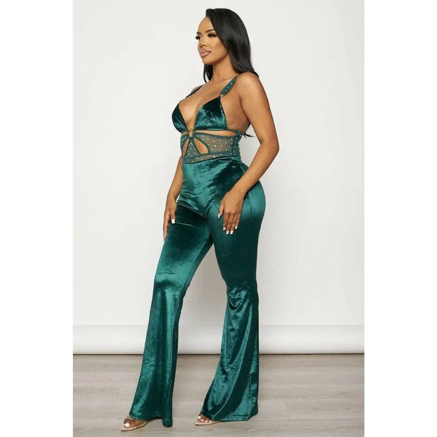 Band Waist Velvet Jumpsuit