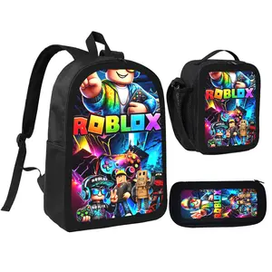 Roblox 3-Piece School Backpack Set for Kids Bookbag with Lunch Bag & Pencil Case, Oxford Cloth Adjustable Straps for Boys Girls Gamers