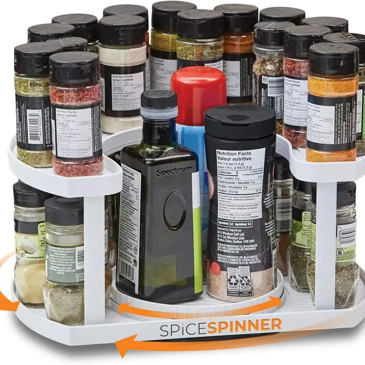 2-Tier Durable Plastic Shelf Organizer with Dual Spinning Turntables, Space-Saving Storage Rack, Spice Rack Organizer That Fits Spices & More for Neat, Accessible Organization