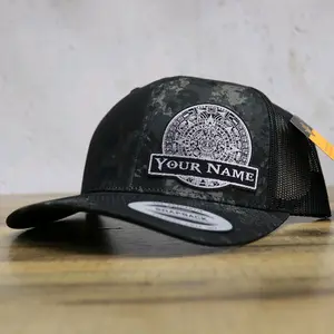 Maya Calendar Name Patch Trucker Hat With Leatherette Patch BlackSilver