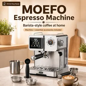 [MOEFO] 20 Bar Espresso Machine with PID Temp Control & Professional Pressure Gauge, 1500W Fast Heating Espresso Maker with Dual-Hole Milk Frother, 1.6L Removable Water Tank, 1-Year Warranty