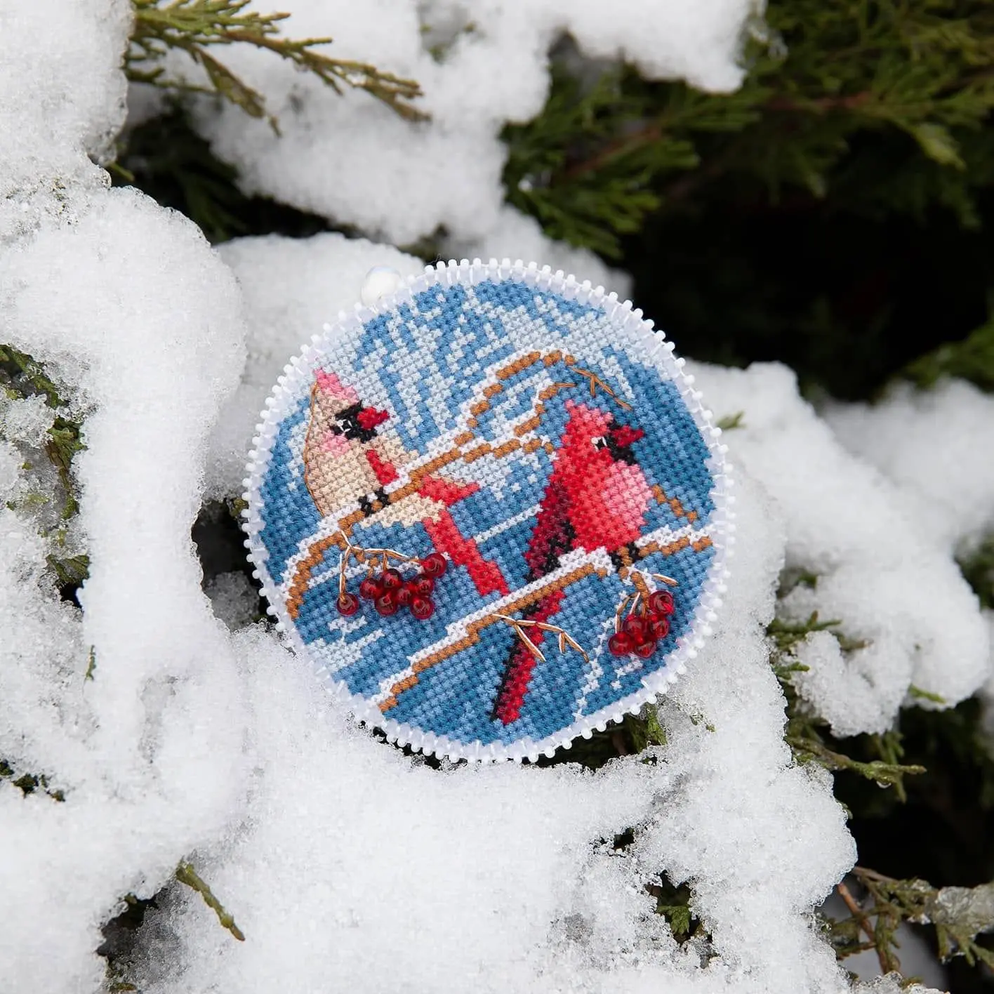 Winter Evening Christmas Tree Toy Plastic Canvas Cross-Stitch Kit by Charivna Mit T-18C