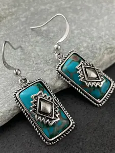 Vintage Turquoise Texture Design Geometric Pattern Dangle Earrings, Boho Style Jewelry for Women, Trendy All-match & Exquisite Jewelry for Birthday Gift