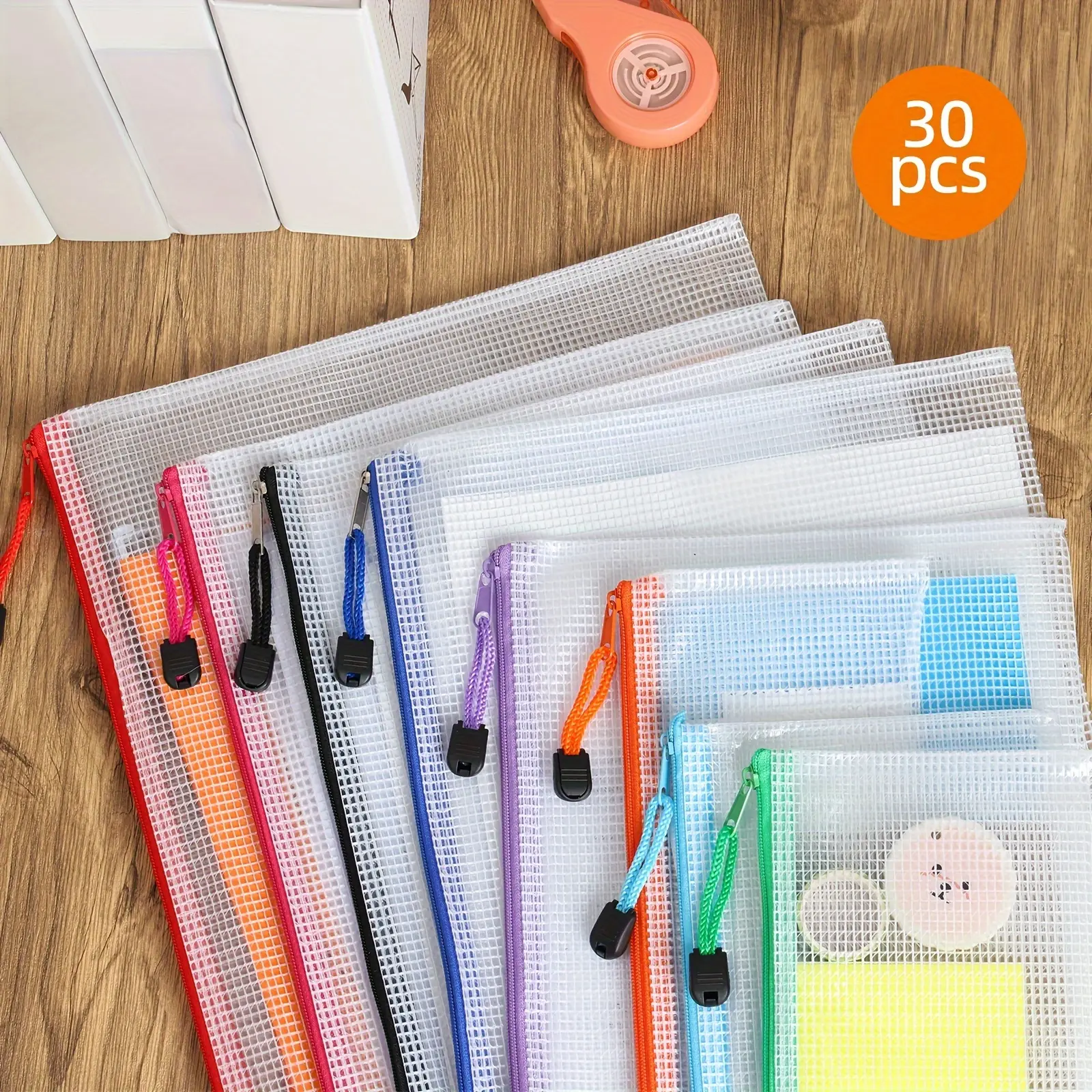 30/56/60/112pcs Mesh Zipper Bags, File Sleeve, Extra Large Waterproof Zipper Pouches, 8 Sizes 18 Assorted Colors Plastic Travel Pouch, For Board Games & Puzzles, Office And School Organization