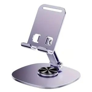 1 aluminum alloy mobile phone stand - Waterproof 360° rotating desktop stand, 2-level adjustable folding design, suitable for office desks and bedside tables