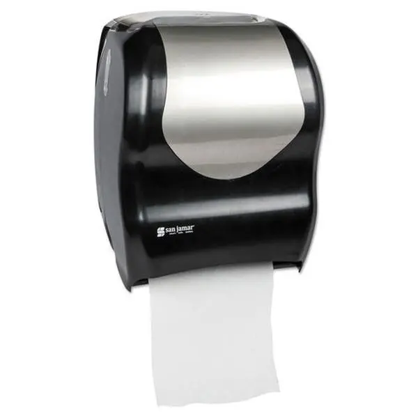 San Jamar SJMT1370BKSS Summit Touchless Roll Towel Dispenser - Black & Silver, Plastic, 6 lbs, Automatic Transfer, Portion Control, Prevents Germ Spread