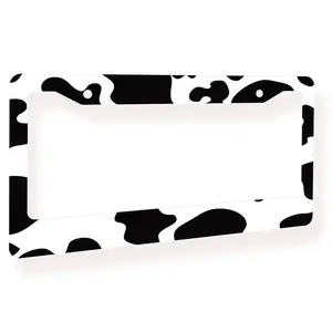 Black & White Cow Print Automotive Registration Plate Holder, Auto Replacement Body Frame Accessory