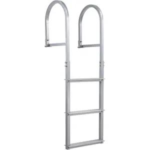 【GARVEE】Heavy-Duty 3-Step Aluminum Dock Ladder, Aluminum Swimming Ladder With 500LB Capacity, Non-Slip Treads, Quick-Release Buckles, and Saltwater-Resistant Design for Pontoon, Pool, Lake, and Marine Use