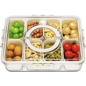 Portable Snack Box with Lid and Handle, Snack Container, Transparent Organizer for Candy Fruits Nuts, Ideal for Parties Entertainment Kitchen