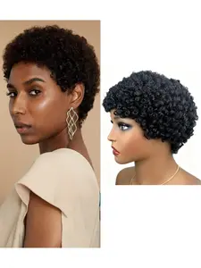 Real Human Hair Women's Elegant Short Curly Pixie Wig, 100% Pure Human Hair, Breathable Inner Net, 6 Inches Natural Color, Perfect for Daily Wear and Parties