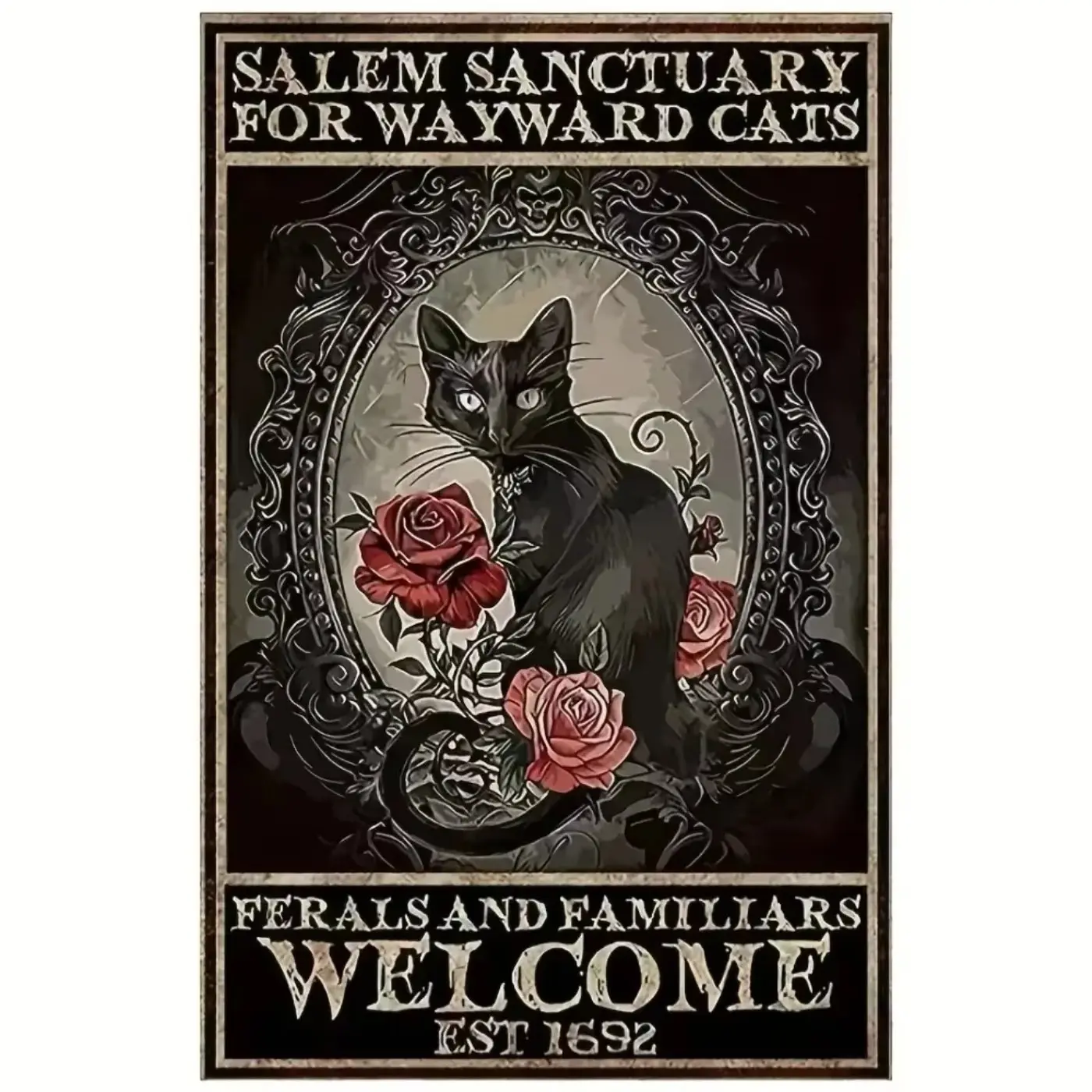 Salem Sanctuary For Wayward Cats! Halloween Aluminum Sign – Vintage Plaque Wall Art That’s Spooky Retro, Perfect for Home Vibes!