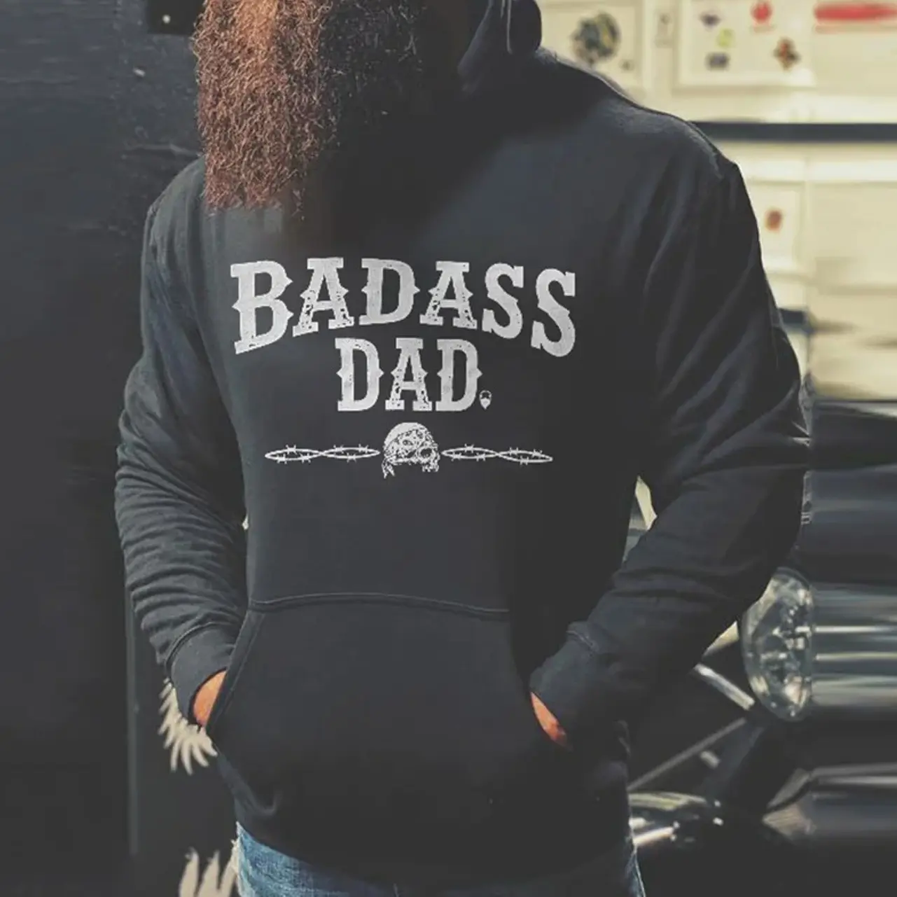 Badass Dad Skull Print Loose Hoodie