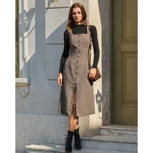Brown A-Line Sleeveless Slit Midi Dress