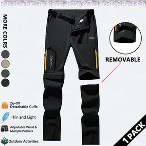 Men's Zipper Design Pocket Windproof Outdoor Pants, Regular Fit CasualDetachable Leg Comfy Sports Trousers forOutdoor Activities, Men's Athletic Sporty Bottomsfor All Seasons, Hiking Pants, Mens Clothing,Activewear, Sporty Style Clothes