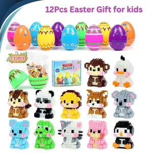 12 Pcs Mini Animal Building Blocks with Easter Eggs – Easter Basket Stuffers Essentials for Kids, Teens, Girls & Boys, Egg Hunt Prizes, Party Favors & Classroom Gifts