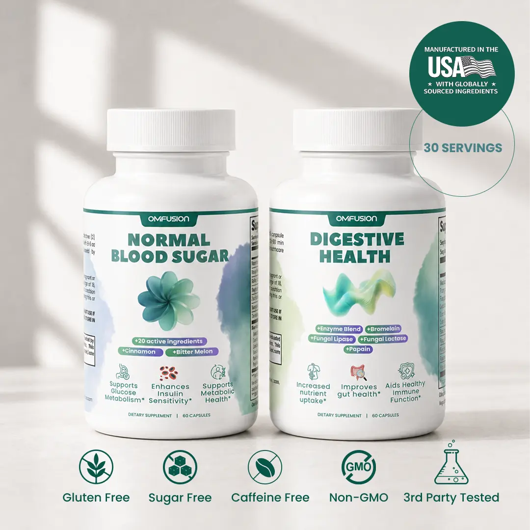 OM FUSION Metabolic Foundation Duo with Normal Blood Sugar and Ocean Vitality, 2-Bottle Supplement Bundle