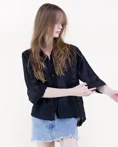 Floral Paisley Cotton Scalloped Hem Shirt – Women’s Lightweight Button-Up Blouse