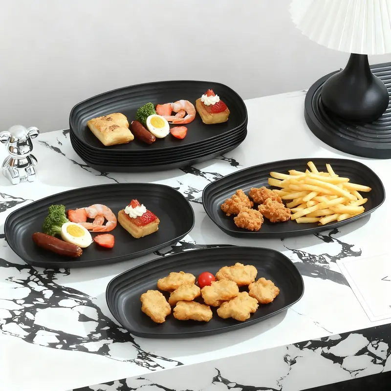 4pcs PP Oval Dinner Party Plates, Lightweight Microwave & Dishwasher Safe, Perfect for Pasta, Fruits, Desserts, Home Kitchen Picnic Camping RV, Dishwasher Safe Tableware, Dining Plate Set, Serving Plates