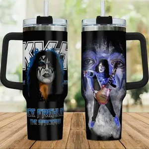 Ace Frehley 40oz Insulated Tumbler With Handle, Retro Rock Music Tumbler, Vintage Psychedelic Music Fan Cup, Rock Legend Artwork Stainless Steel Tumbler, Gift for Classic Rock Lovers, Musician Fan Drinkware