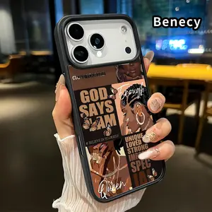 Black Beauty Affirmation Pattern Magnetic Phone Case for iPhone 17 16  Pro Max Plus 15 14 13 12 11 Air E  Non-Yellowing Shockproof Soft Silicone Transparent Acrylic Supports Wireless Charging Cover