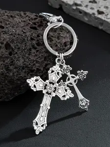 Geometric Circle & Cross Keychain, Cute Fashion Alloy Car Key Pendant, Unisex Bag Decoration Accessory, All Season Stylish Keyring