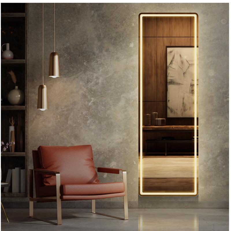 64"x21" LED Full Length Mirror with Aluminum Frame and Polished Glass for Bedroom Decor Wall