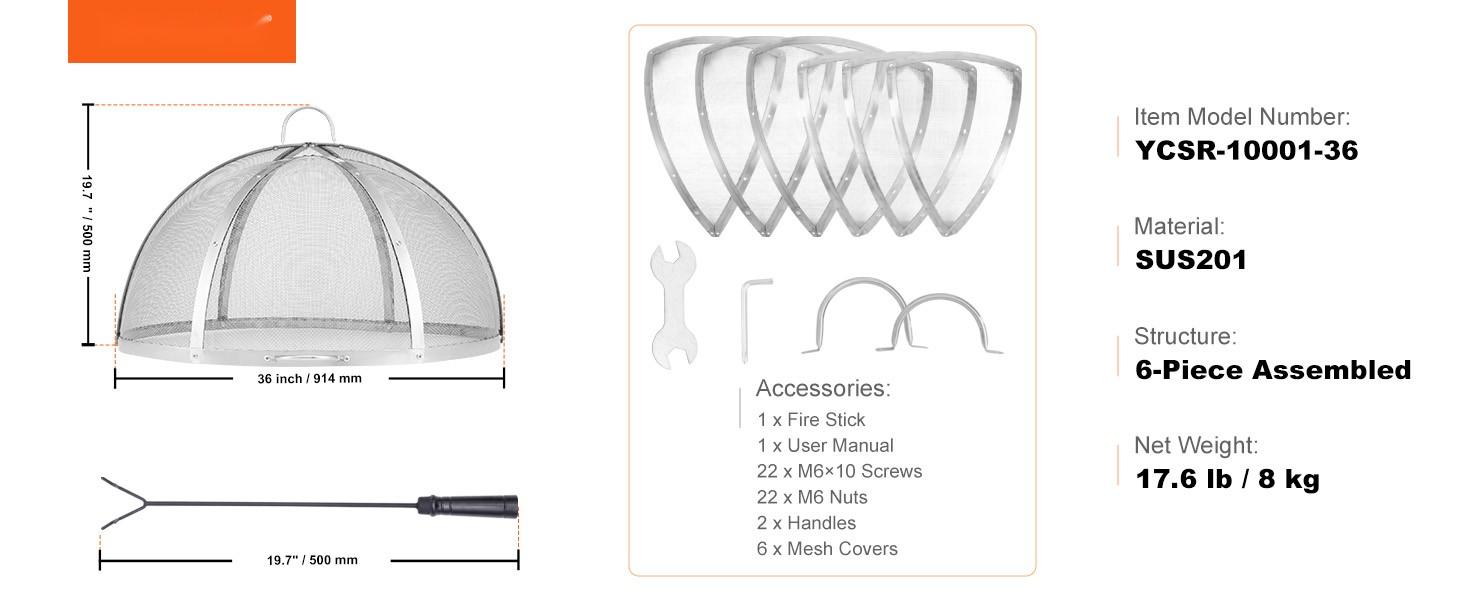 Fire Pit Spark Screen Lid, 36-Inch Diameter, Outdoor Fire Pit Ring Cover, Round Stainless Steel Shield, Metal Cover For Fire Ring, Easy-Opening Guard, Patio And Backyard Fire Pits, Weatherproof Ring Screen Accessory