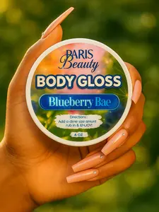 Paris J Body Gloss BLUEBERRY BAE 4oz Jar Organic Anti-Aging Skin Tightening Moisturizer with Jojoba Oil Shea Butter Safflower Oil Vit E Rice Bran Oil Ultra-Moisturizing Fast-Absorbing