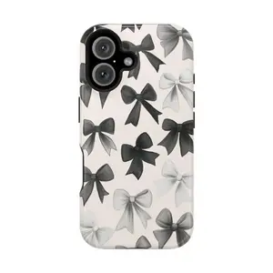 Black and White Bow Phone Case Premium Film 2 in 1 Phone Case - Durable, Shock Absorbing and Stylish Protection -Suitable for IPhone 17,16, 15, 14, 13, 12, 11, Plus, Pro, Pro Max, Perfect Birthday Gift for Friends.